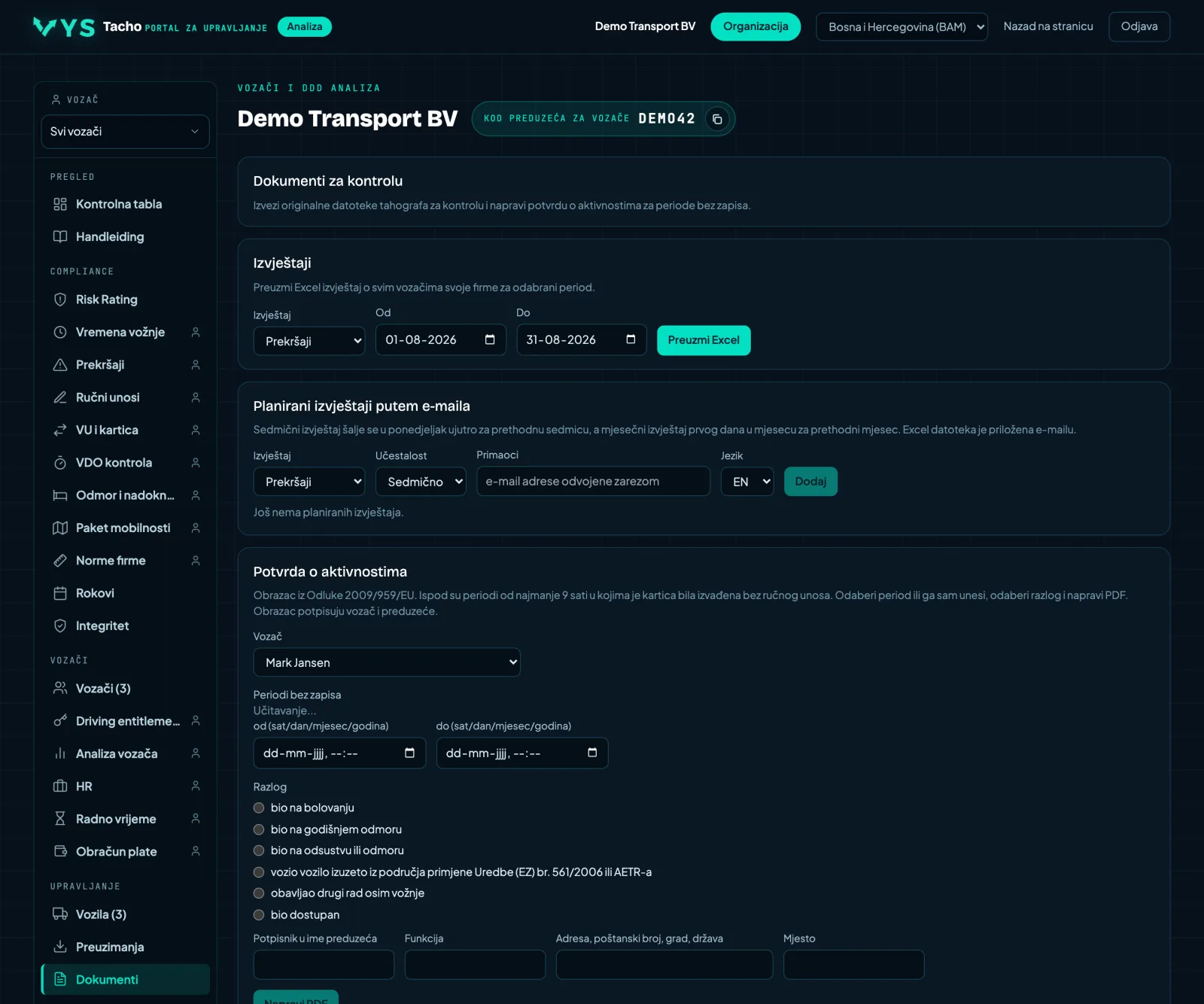 Portal za analizu VYS Tacho: Originalne datoteke, i papir kojim to dokazujete