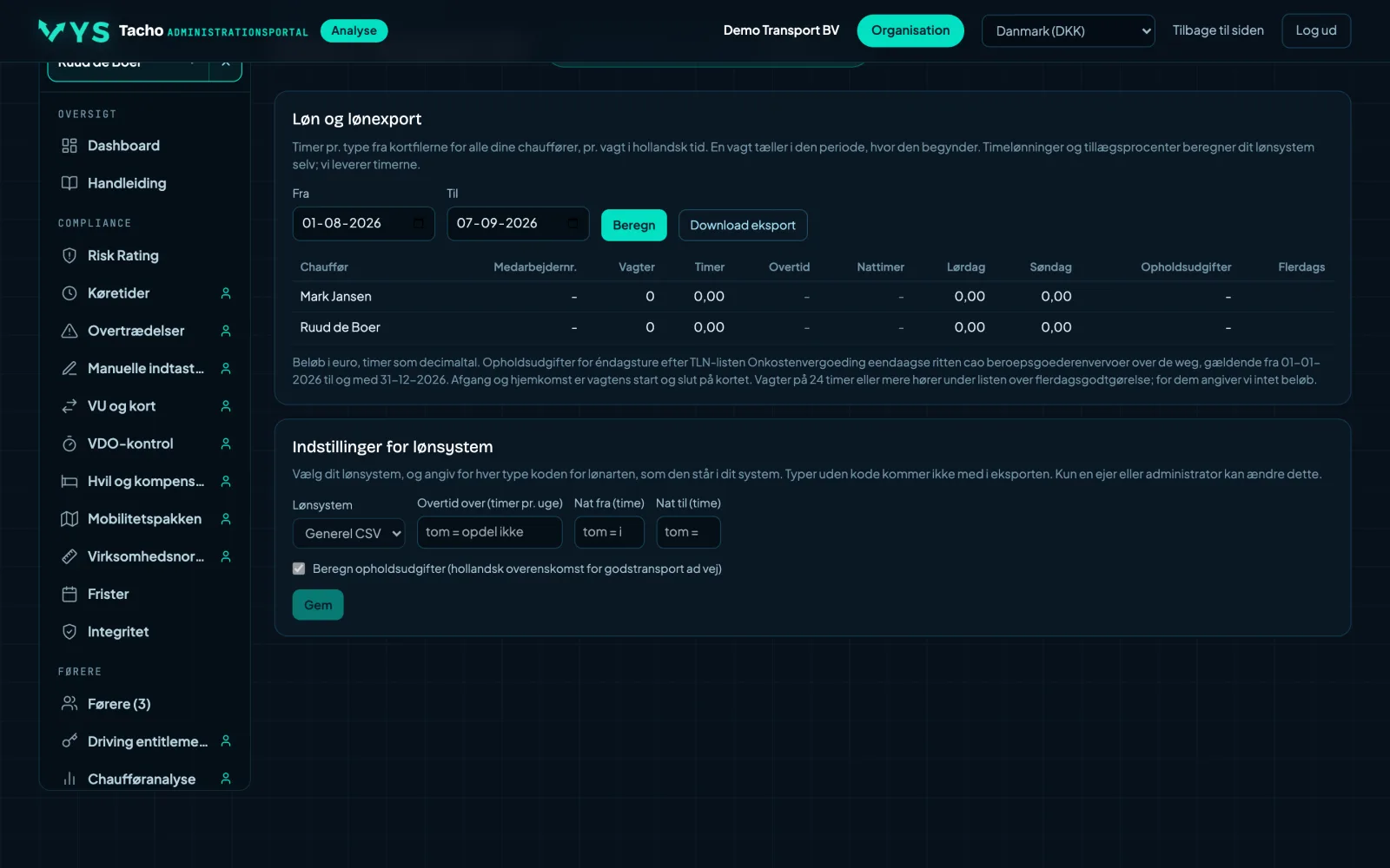 Analyseportal VYS Tacho: Timer til lønadministrationen