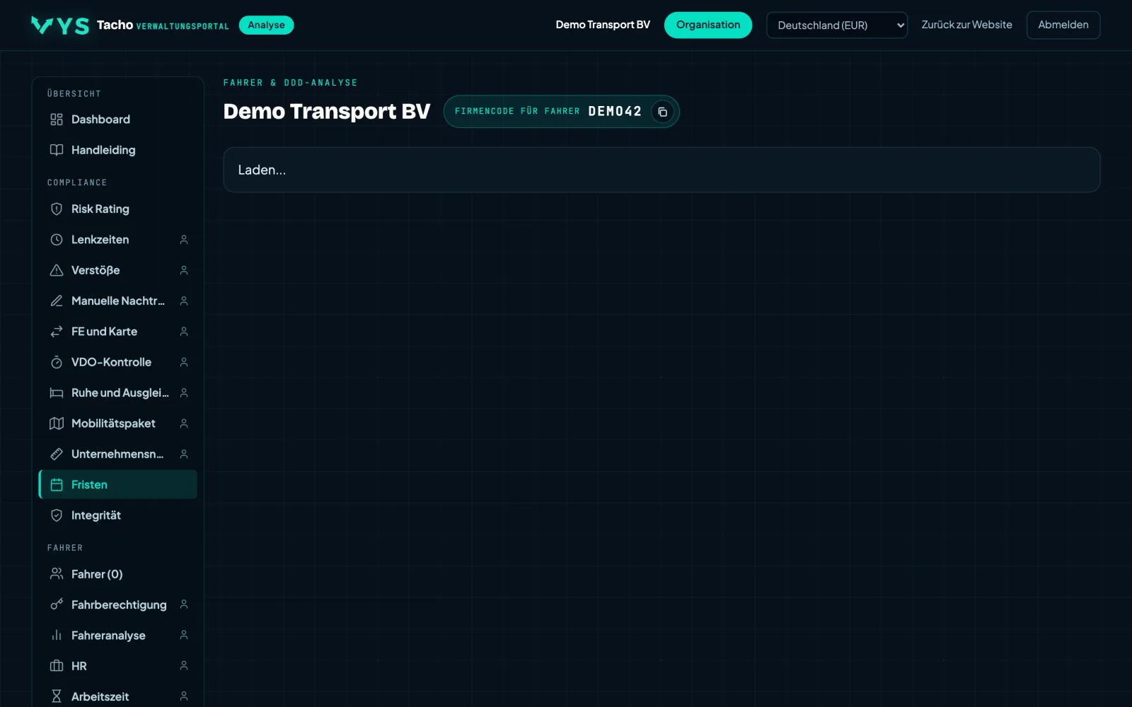Analyseportal VYS Tacho: Downloadfristen, Karten, Prüfung und Dokumente