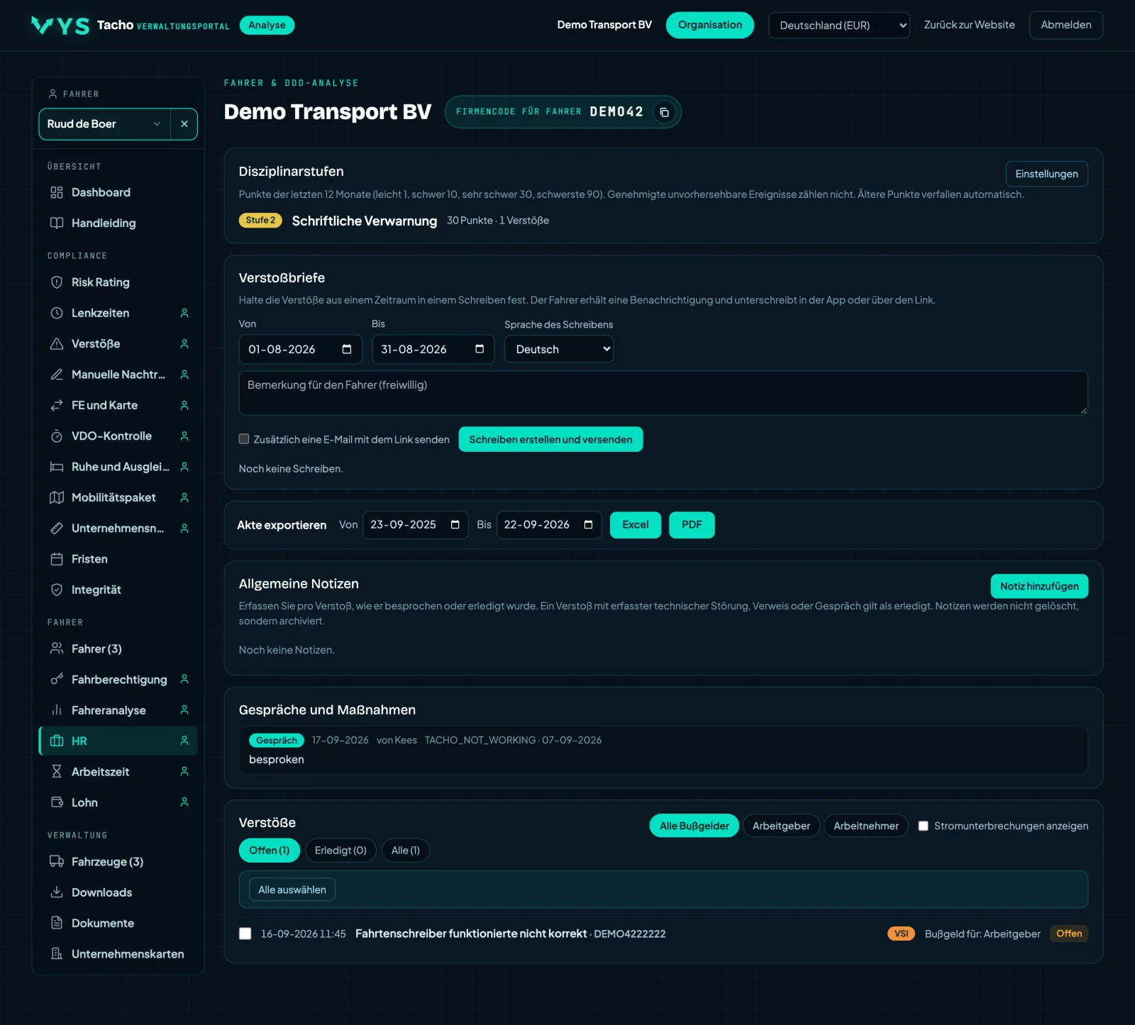 Analyseportal VYS Tacho: Vom Verstoß zum Gespräch und zur Akte