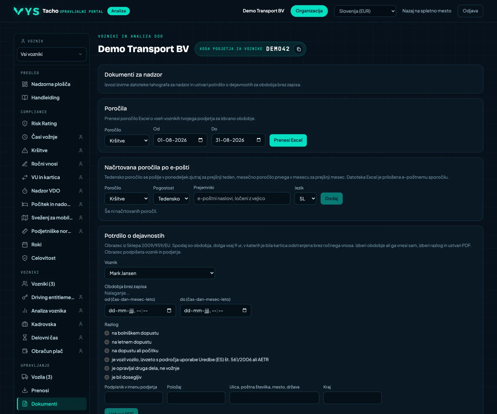 Portal za analizo VYS Tacho: Izvirne datoteke in papir, s katerim to dokažete